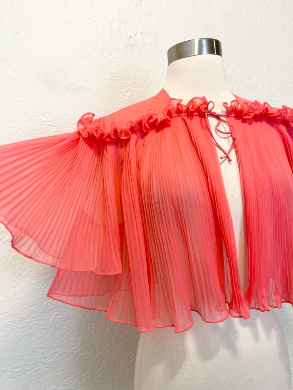 Vintage Cropped Top Cape Pleated Tie Front Fairy Coquette Coral Small S - Picture 2 of 13